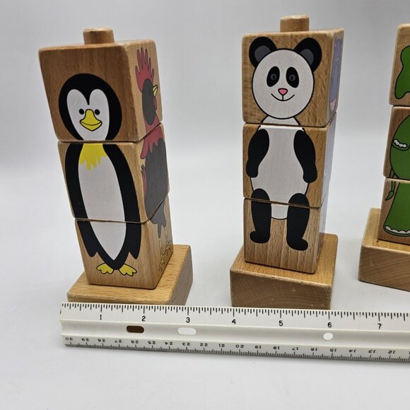 Excellerations Wooden Animal Block Puzzle Stack Build Toy Giraffe Hippo Peg - Picture 2 of 6